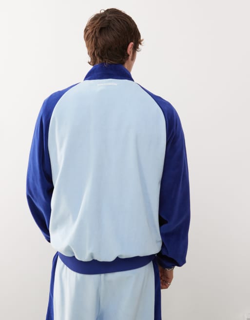 COLLUSION velour panelled jacket in blue (Part of a set)