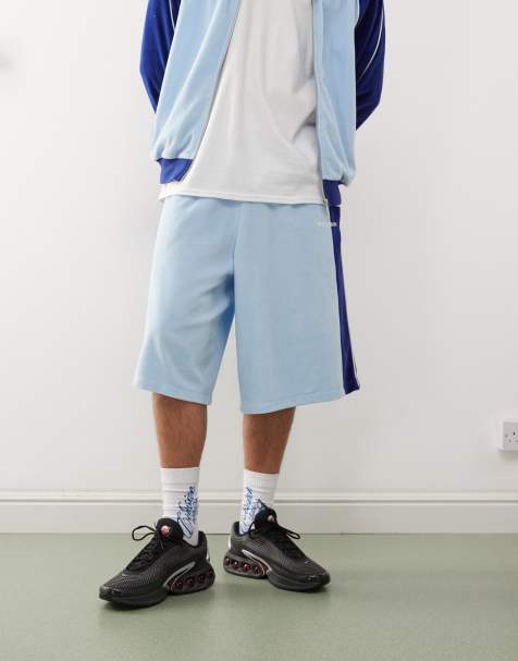 COLLUSION velour panelled shorts in blue (Part of a set) - view 1