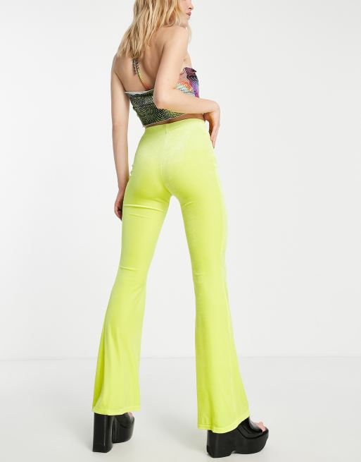 COLLUSION velvet legging flare in neon yellow - part of a set