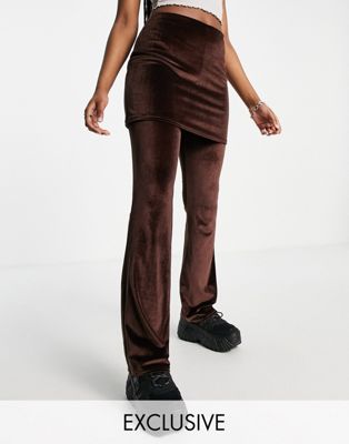 COLLUSION velvet trouser skirt in brown - ASOS Price Checker