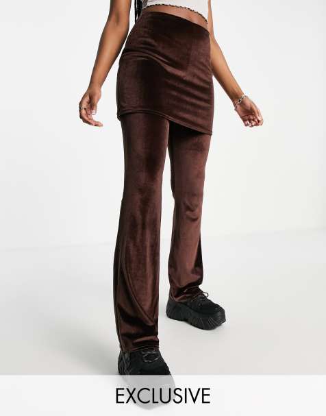 COLLUSION velvet trouser skirt in brown - view 1