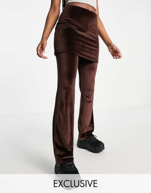 COLLUSION velvet trouser skirt in brown