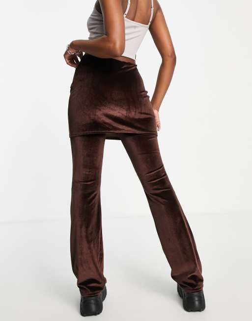 COLLUSION velvet trouser skirt in brown, 3 of 4