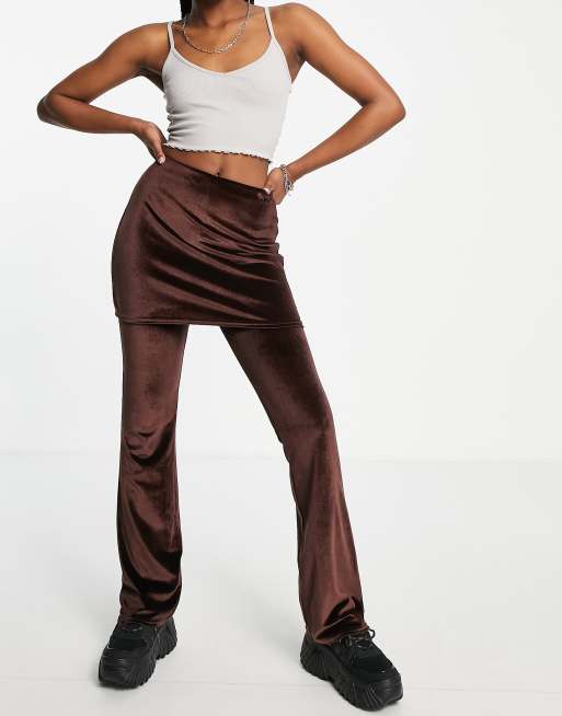 COLLUSION velvet trouser skirt in brown