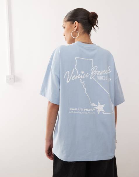 COLLUSION venice beach heavyweight graphic tee in blue - view 1