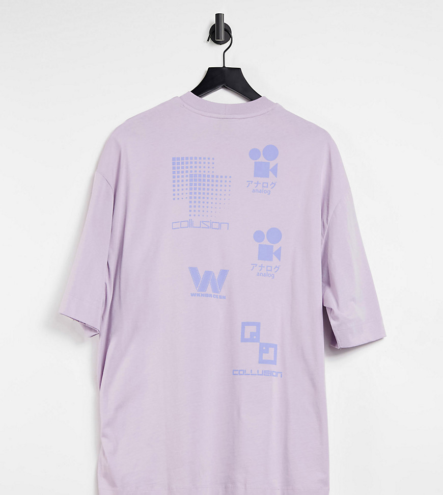 collusion -  – Verwaschenes T-Shirt mit Oversize-Print hinten in Flieder-Lila