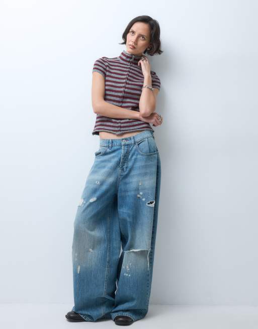COLLUSION vest met opstaande kraag en strepen in bordeauxrood en grijs, 2 van 5