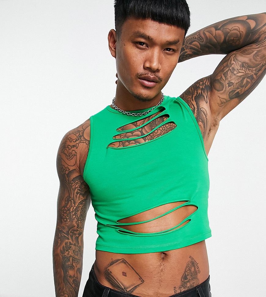 COLLUSION vest with shredded detail in green