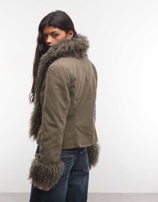 COLLUSION veste afghane à bordure faux-fur verte, 4 de 4