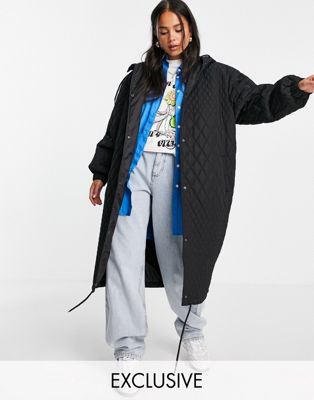 Manteaux et vestes COLLUSION - Veste d'entraîneur longue à capuche avec matelassage à motifs variés - Noir