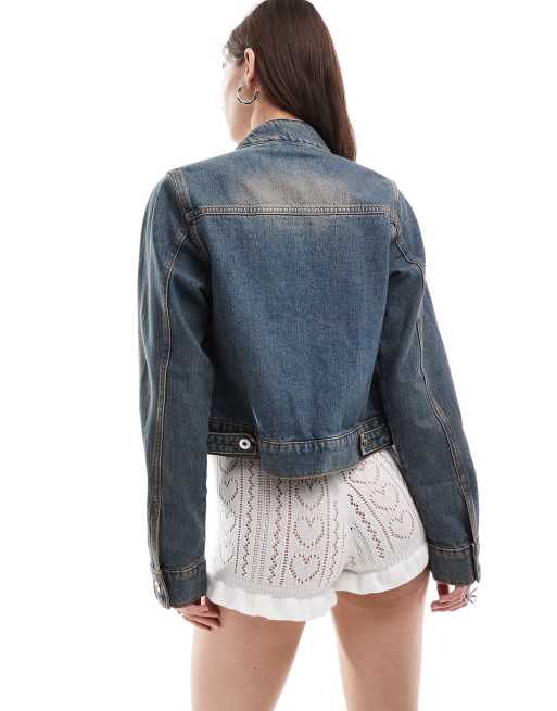 COLLUSION - Veste en jean de festival style motard - Bleu moyen délavé, 4 de 4