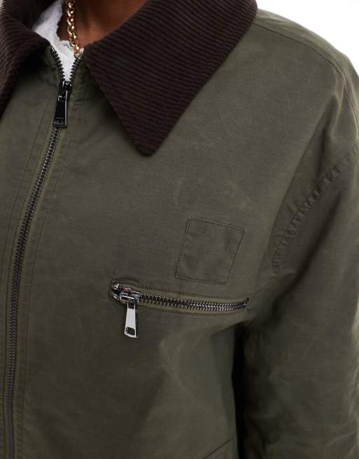 Veste courte en velours côtelé et dentelle pour femme, ample