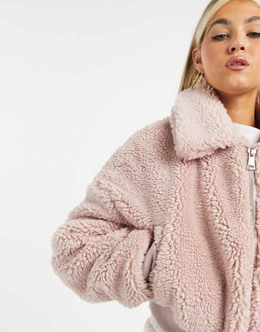 COLLUSION Veste teddy imitation peau de mouton Rose