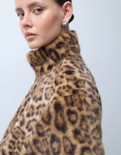 COLLUSION veste zippée à col cheminée en faux-fur imprimé léopard, 5 de 5