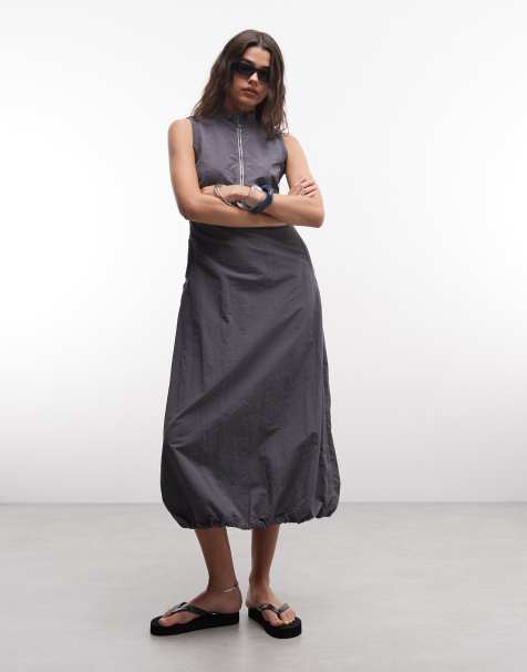 COLLUSION - Vestido midi gris técnico con cuello alto - view 1