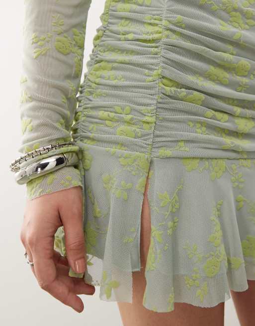 COLLUSION - Vestito a maniche lunghe morbido aderente color menta, 3 di 4