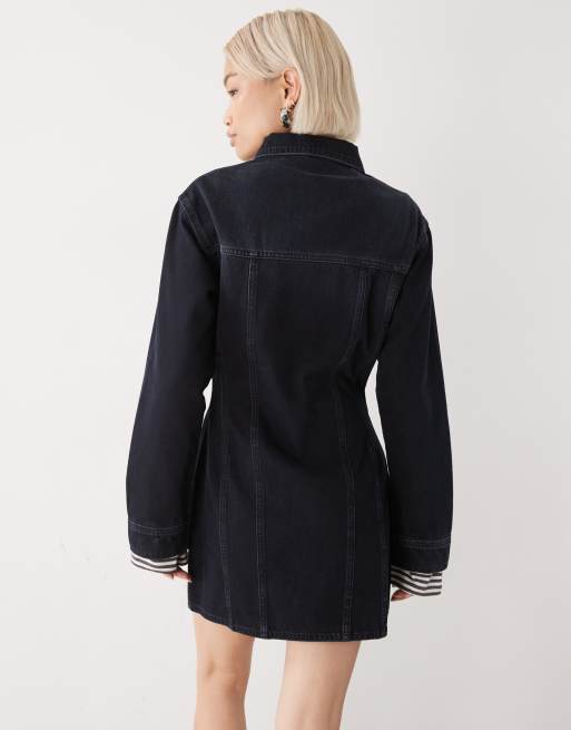 COLLUSION - Vestito camicia a maniche lunghe in denim blu scuro, 3 di 4