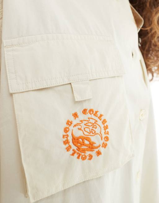 COLLUSION Vestito camicia midi in cotone color pietra con ricami