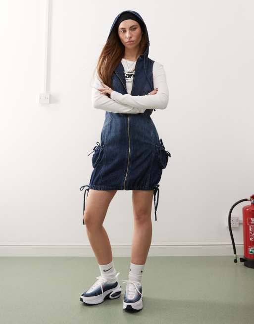 COLLUSION - Vestito corto cargo color blu slavato con zip