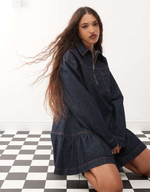 COLLUSION - Vestito grembiule corto di jeans color indaco