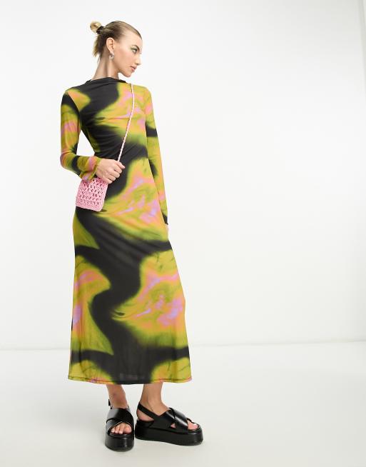 Collusion - Vestito lungo multicolore con scollo a barchetta e stampa 