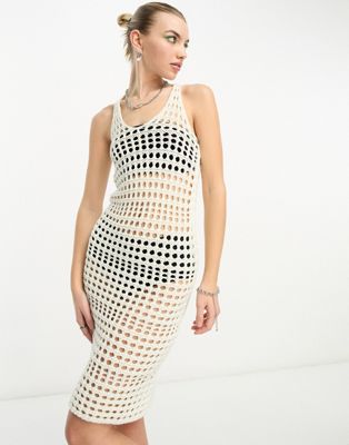 COLLUSION crochet scoop neck midi  beach dress in white - ASOS Price Checker