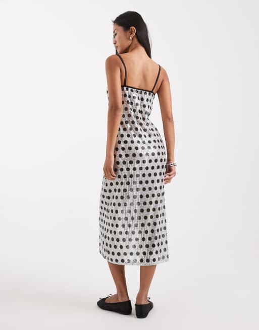 COLLUSION Vestito trasparente a pois con spalline e paillettes