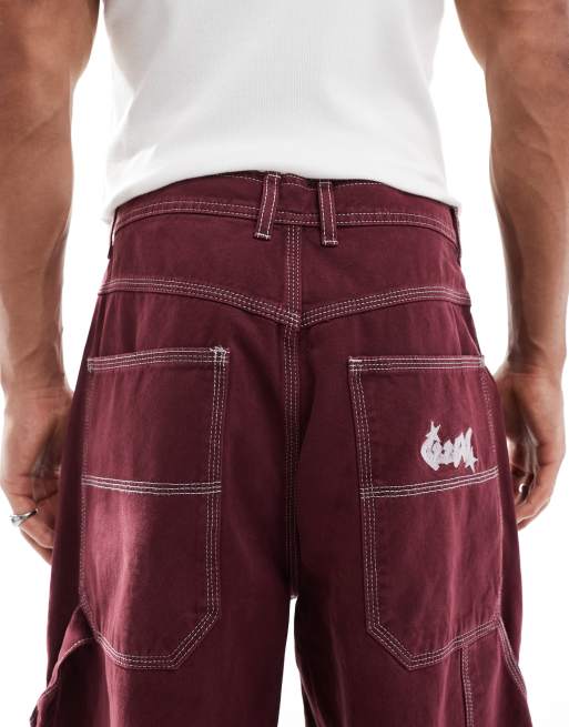 COLLUSION – Vinröda, baggy snickarjeans, 4 av 5