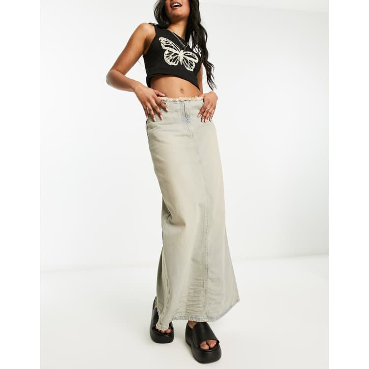 [Margesherwood ] / ☆  WASHED MAXI DENIM SKIRT / camel Selma Pieced Denim Maxi Skirt – washlabshop
