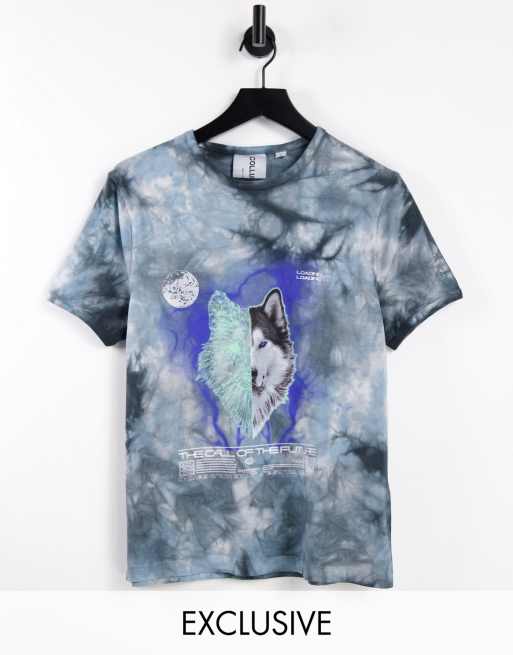 COLLUSION vintage cropped fit t shirt with wolf print in tie dye