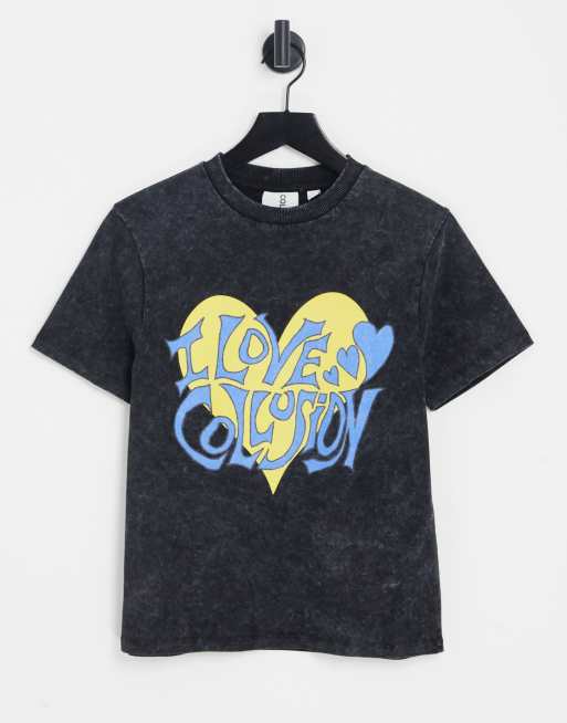 COLLUSION vintage fit t-shirt with heart print in black