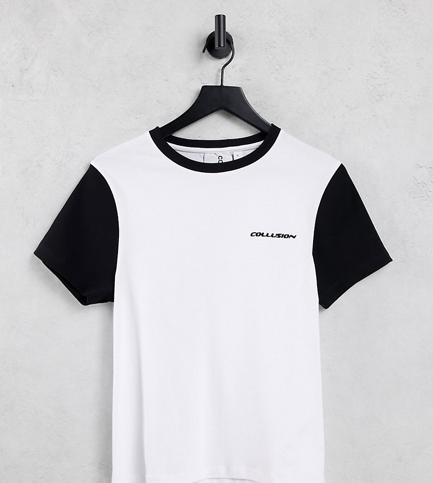 COLLUSION vintage fit t-shirt with rib sleeves in ecru-White
