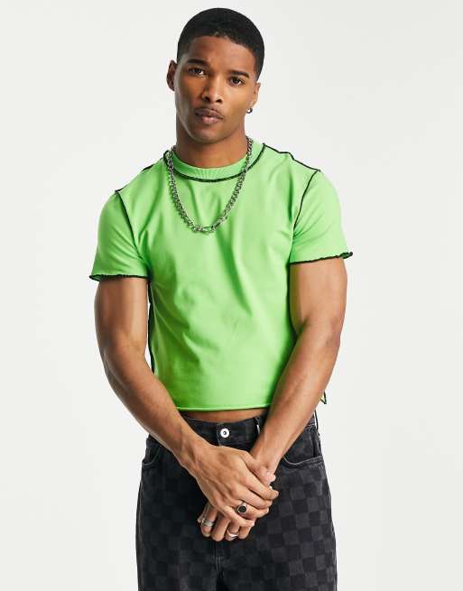 COLLUSION vintage fit t shirt with stitch detail in bright green