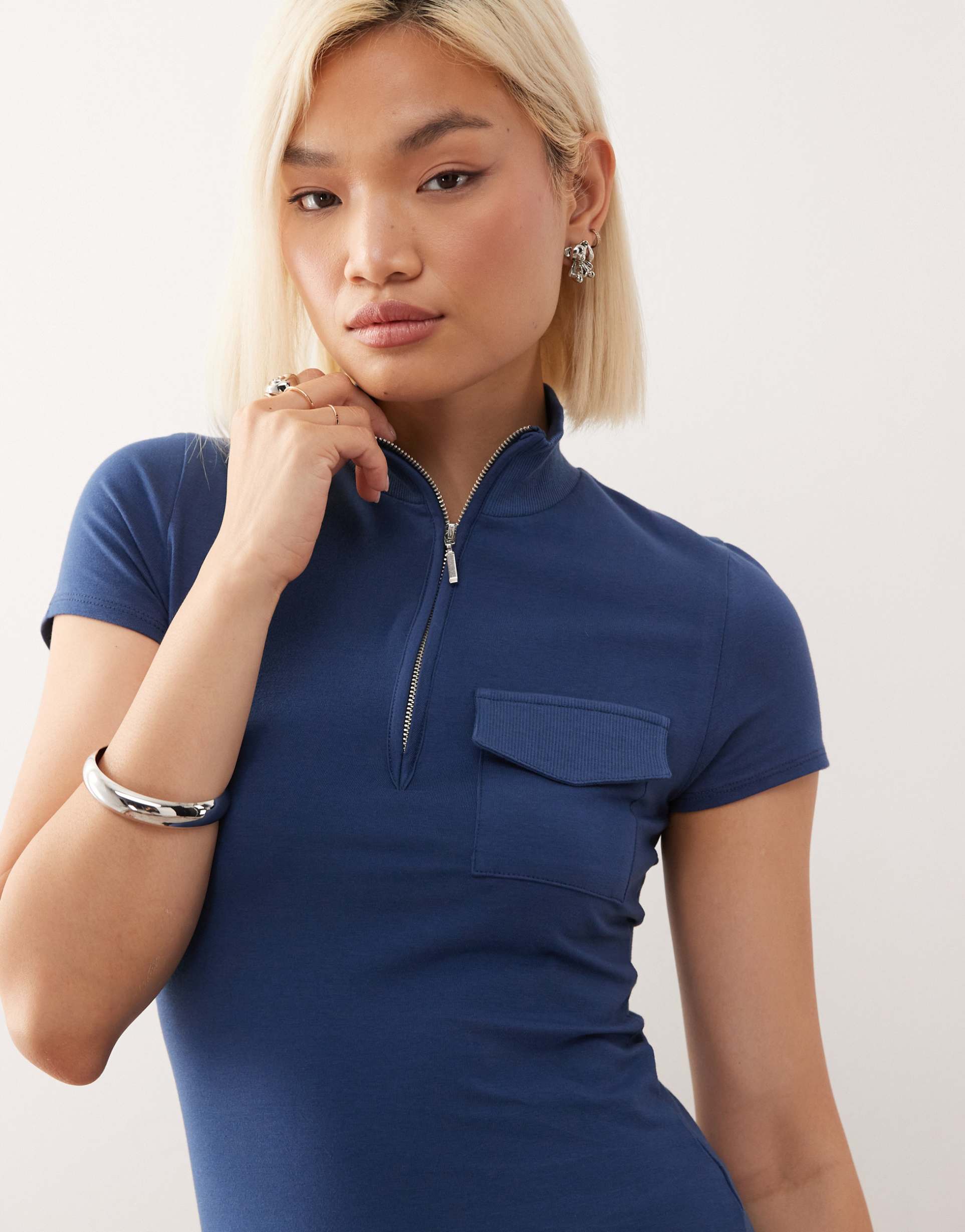 collusion vintage fitted polo top in denim blue wash