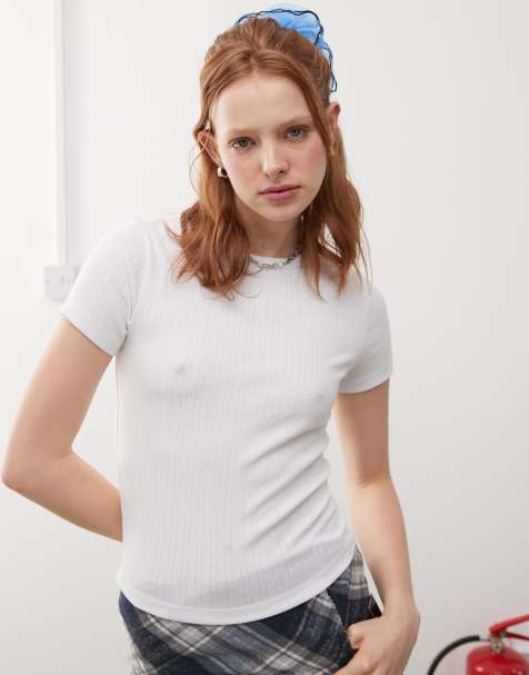 COLLUSION – Vit, figursydd t-shirt i pointelle - view 1