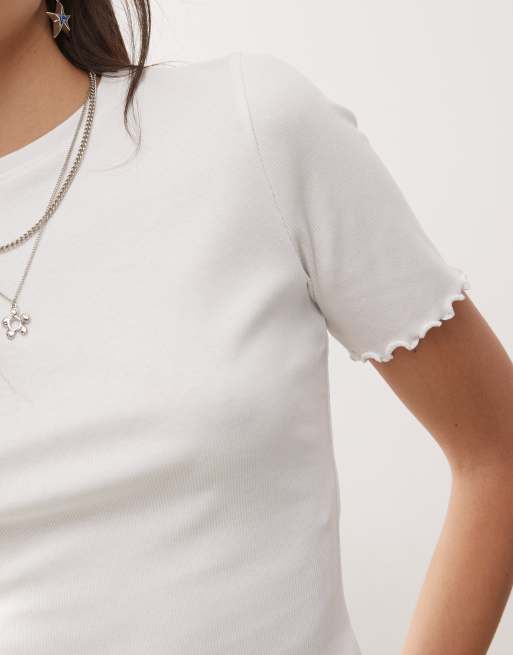 COLLUSION – Vit ribbad t-shirt med uddkant, 2 av 4
