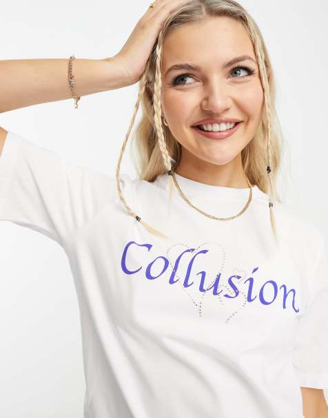 COLLUSION – Vit, strassprydd t-shirt med logga - view 1
