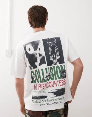 COLLUSION – Vit t-shirt med skater-passform och "alien"-tryck - view 1