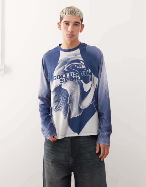 COLLUSION - Voetbalshirt met grafische print in marineblauw