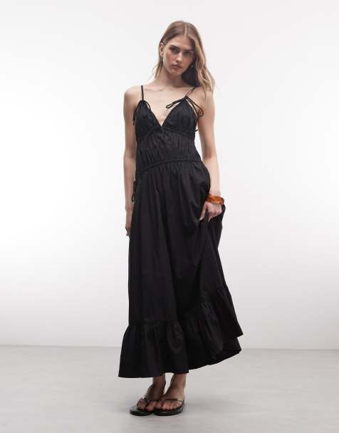 COLLUSION – Voluminöses Camisole-Midikleid in Schwarz mit Tunnelzug - view 1