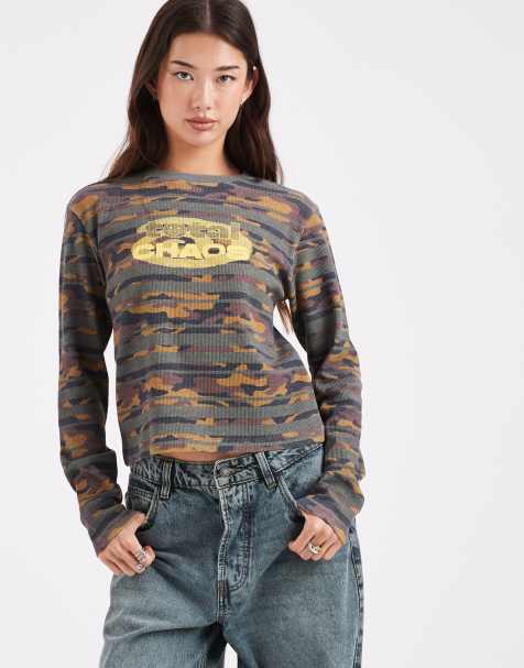 COLLUSION waffle camo long sleeve top - view 1