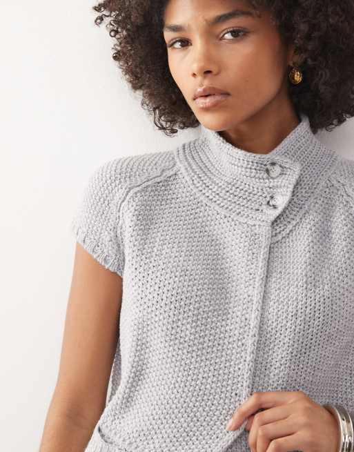COLLUSION waffle knitted funnel neck open cardi in grey