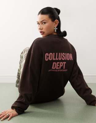 Collusion Waffle Long Sleeve Top With Dept Logo In Pink-brown