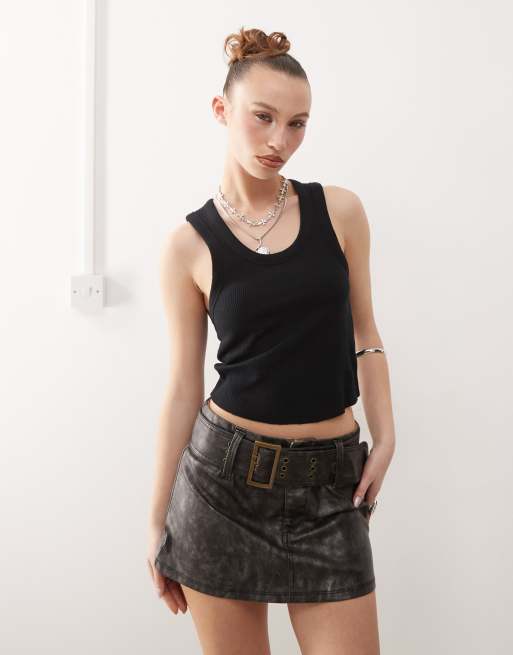 COLLUSION waffle singlet in black