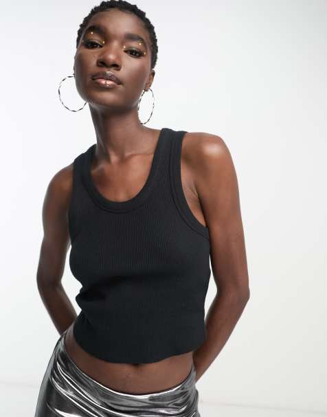 COLLUSION waffle singlet top in black - view 1