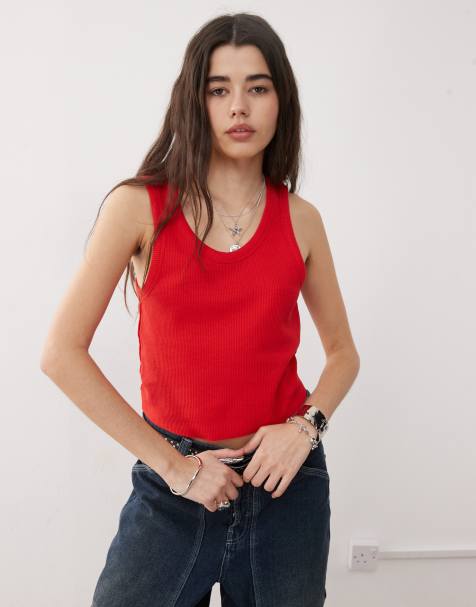 COLLUSION waffle singlet top in burnt orange - view 1