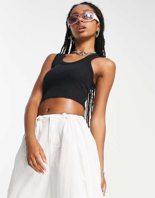 Scoop Neck Crop Black Tank Top