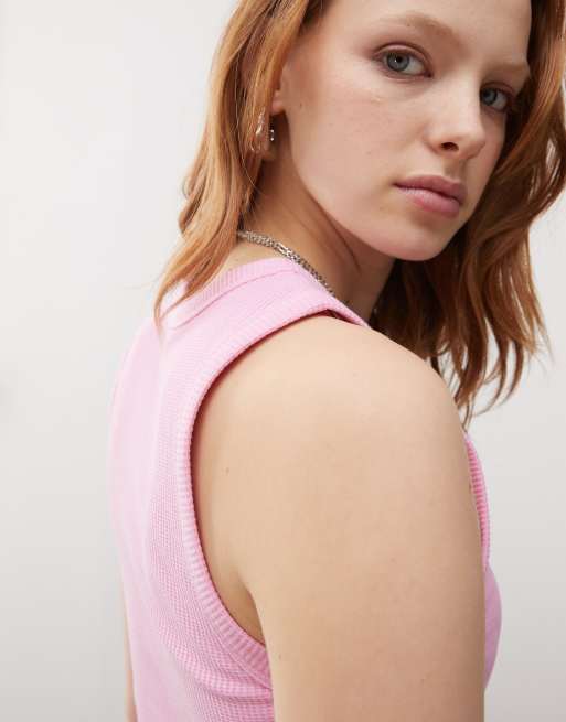 COLLUSION waffle tank top in pink