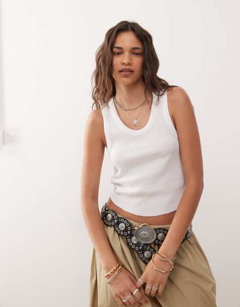 COLLUSION waffle tank top in white - view 1