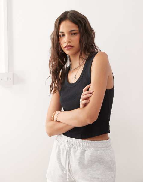 COLLUSION waffle vest top in black - view 1